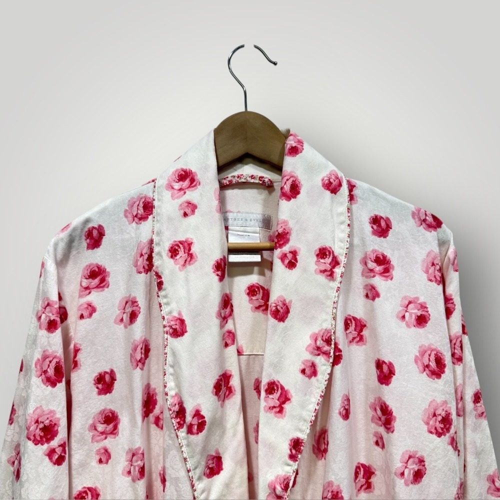 Crabtree & Evelyn Womens Pink Rose Floral Cotton Jacquard Robe Small - Picture 3 of 8